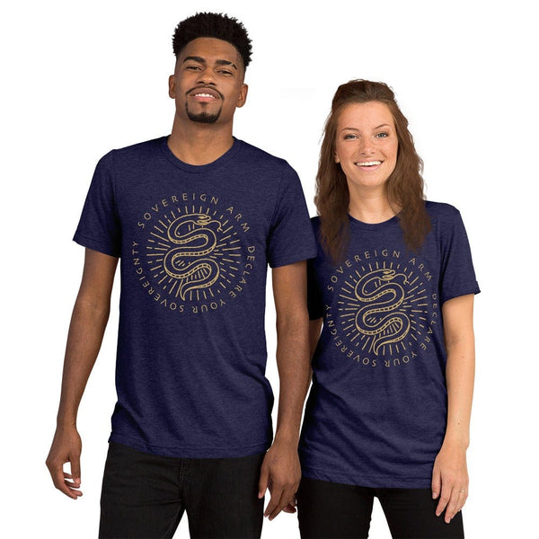 sovereignarm.com t-shirt Navy Triblend / XS Kundalini Rising, Declare your sovereignty, Don't Tread on me | Gold Short sleeve t-shirt