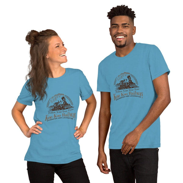 sovereignarm.com t-shirt Ocean Blue / S Koo Koo Railway, Follow your True True | Brown Print Short-Sleeve Unisex T-Shirt