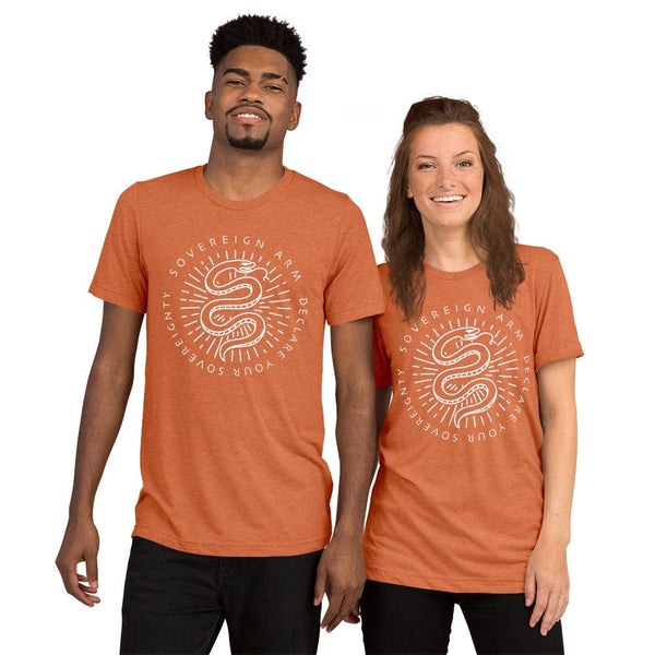 sovereignarm.com t-shirt Orange Triblend / XS Kundalini Rising, Declare your sovereignty, Don't Tread on me, | White Short sleeve t-shirt