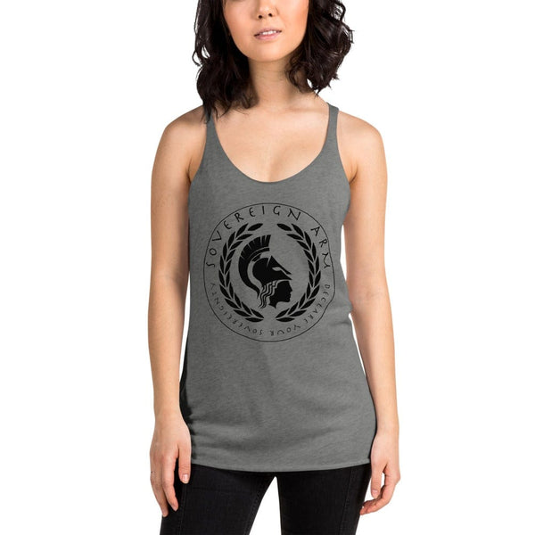 sovereignarm.com t-shirt Premium Heather / XS Goddess Athena, Declare your Sovereignty | Black Print Women's Racerback Tank