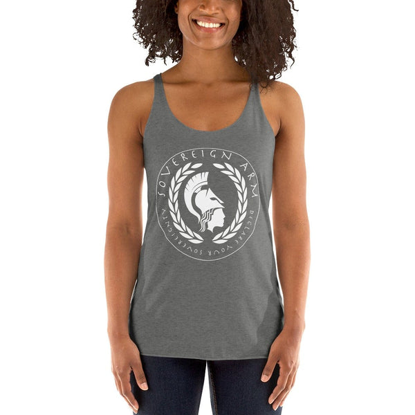 sovereignarm.com t-shirt Premium Heather / XS Goddess Athena, Declare your Sovereignty | White Print Women's Racerback Tank