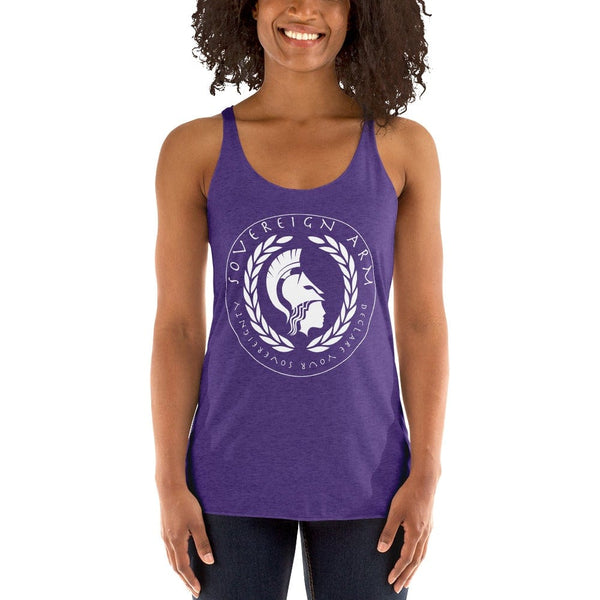 sovereignarm.com t-shirt Purple Rush / XS Goddess Athena, Declare your Sovereignty | White Print Women's Racerback Tank