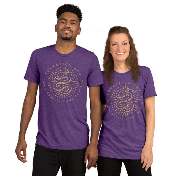 sovereignarm.com t-shirt Purple Triblend / XS Kundalini Rising, Declare your sovereignty, Don't Tread on me | Gold Short sleeve t-shirt