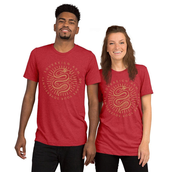 sovereignarm.com t-shirt Red Triblend / XS Kundalini Rising, Declare your sovereignty, Don't Tread on me | Gold Short sleeve t-shirt