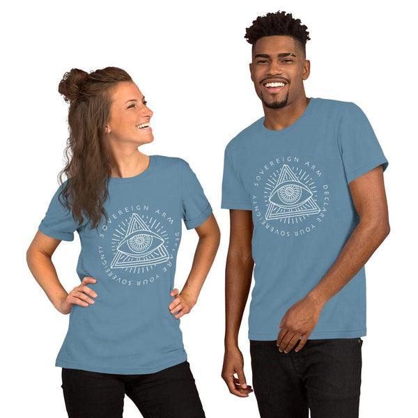 sovereignarm.com t-shirt Steel Blue / S Third Eye, Declare Your Sovereignty | White Print Short-Sleeve Unisex T-Shirt