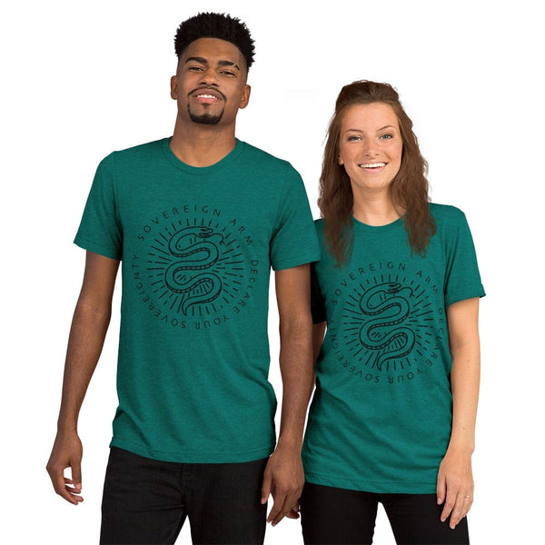 sovereignarm.com t-shirt Teal Triblend / XS Kundalini Rising | Black Print Short sleeve t-shirt