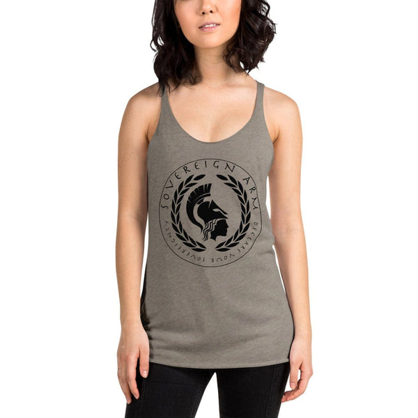 sovereignarm.com t-shirt Venetian Grey / XS Goddess Athena, Declare your Sovereignty | Black Print Women's Racerback Tank