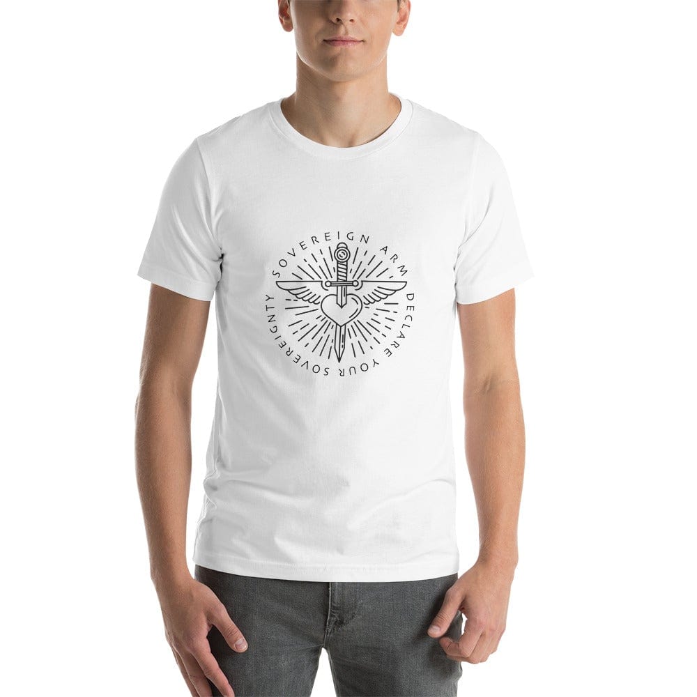 sovereignarm.com t-shirt White / XS Sword heart, Sovereign Arm, Declare your Sovereignty, Black Short-Sleeve Unisex T-Shirt