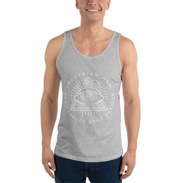 sovereignarm.com Tank top Athletic Heather / XS Third Eye, Declare Your Sovereignty | White Print Unisex Tank Top