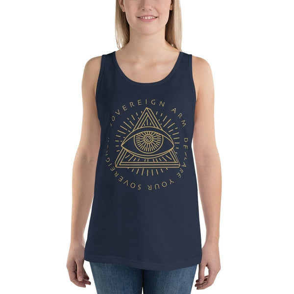 sovereignarm.com Tank top Navy / XS Third Eye, Declare Your Sovereignty | Gold Print Unisex Tank Top