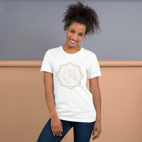 sovereignarm.com White / XS Flower of life lotus | Gold Print  Short-Sleeve Unisex T-Shirt