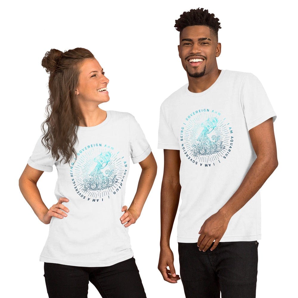 sovereignarm.com White / XS Zodiac Aquarius, I am a sovereign being | Water Print Short-Sleeve Unisex T-Shirt