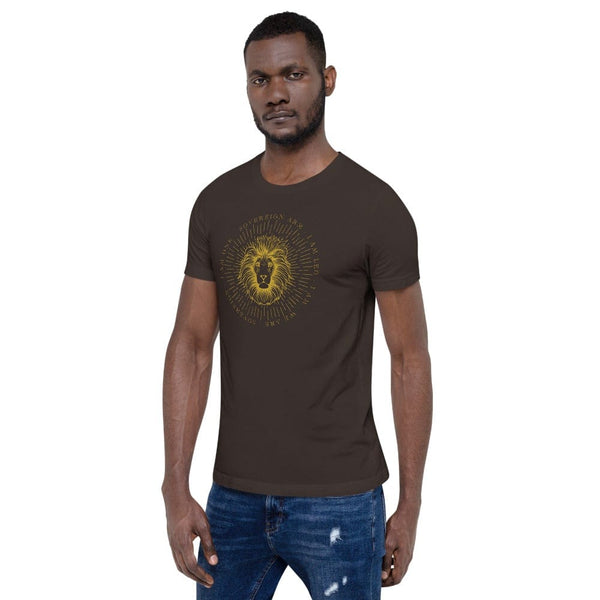 sovereignarm.com Zodiac Leo, I am | Gold Print Short-Sleeve Unisex T-Shirt