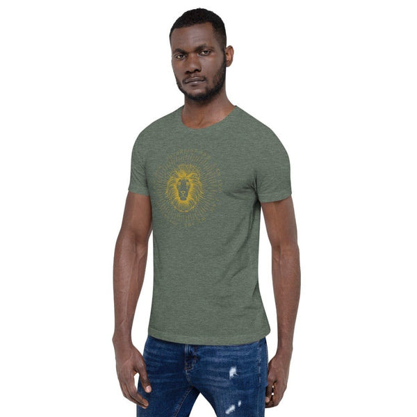 sovereignarm.com Zodiac Leo, I am | Gold Print Short-Sleeve Unisex T-Shirt