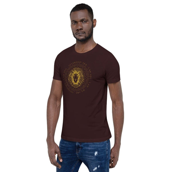 sovereignarm.com Zodiac Leo, I am | Gold Print Short-Sleeve Unisex T-Shirt