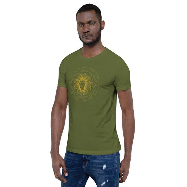 sovereignarm.com Zodiac Leo, I am | Gold Print Short-Sleeve Unisex T-Shirt