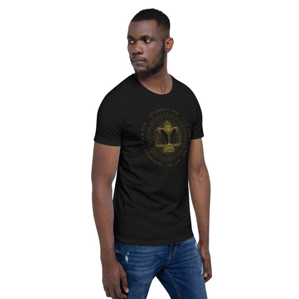 sovereignarm.com Zodiac Libra, I am | Gold Print Short-Sleeve Unisex T-Shirt