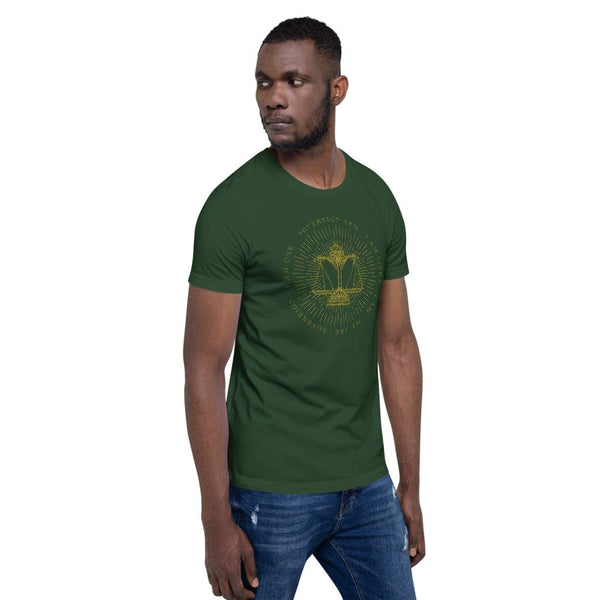 sovereignarm.com Zodiac Libra, I am | Gold Print Short-Sleeve Unisex T-Shirt