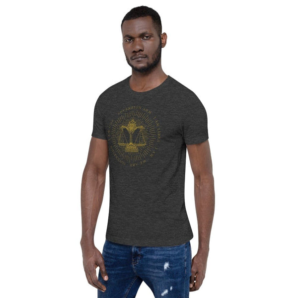 sovereignarm.com Zodiac Libra, I am | Gold Print Short-Sleeve Unisex T-Shirt