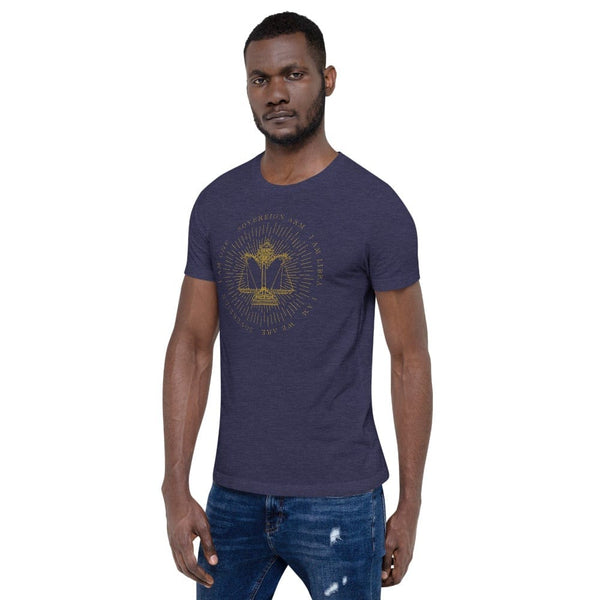 sovereignarm.com Zodiac Libra, I am | Gold Print Short-Sleeve Unisex T-Shirt