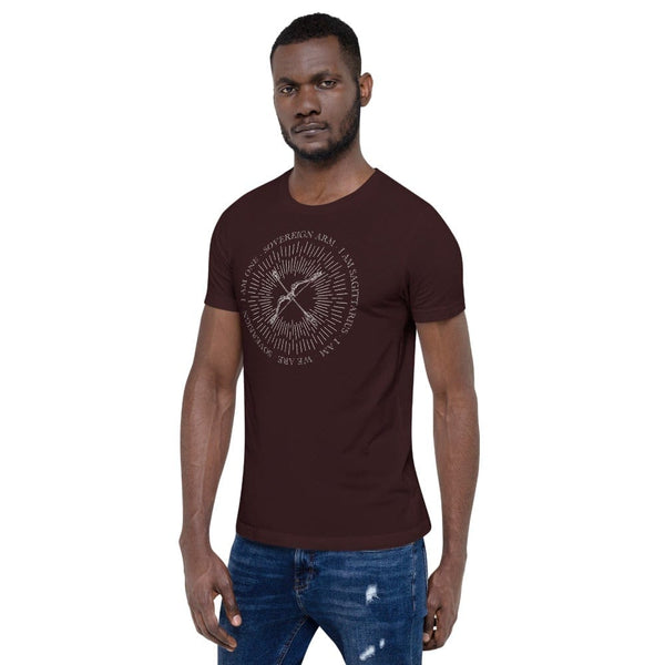 sovereignarm.com Zodiac Sagittarius, I am | White Print Short-Sleeve Unisex T-Shirt