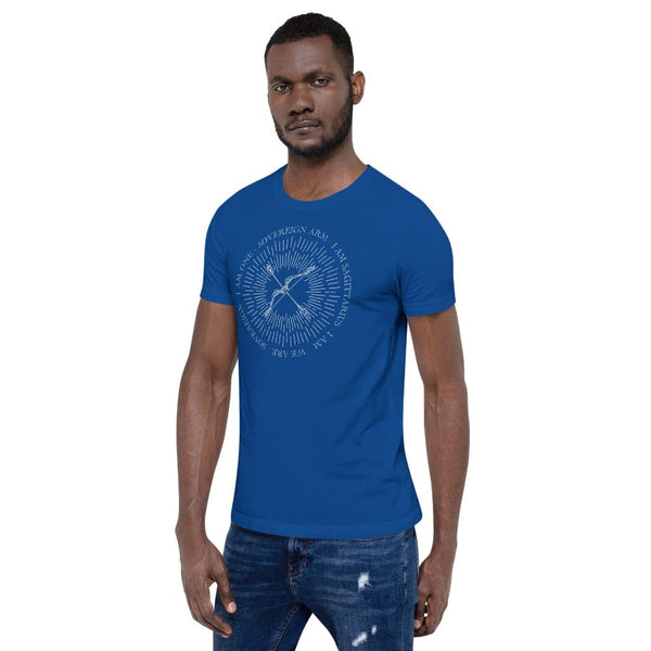 sovereignarm.com Zodiac Sagittarius, I am | White Print Short-Sleeve Unisex T-Shirt