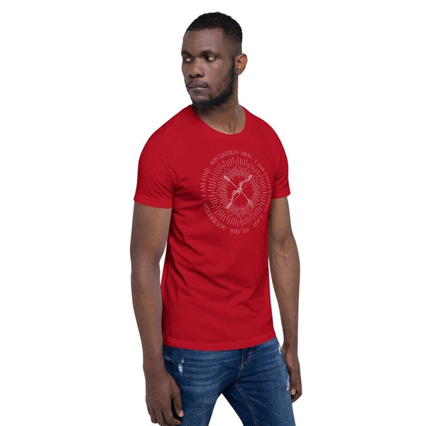 sovereignarm.com Zodiac Sagittarius, I am | White Print Short-Sleeve Unisex T-Shirt