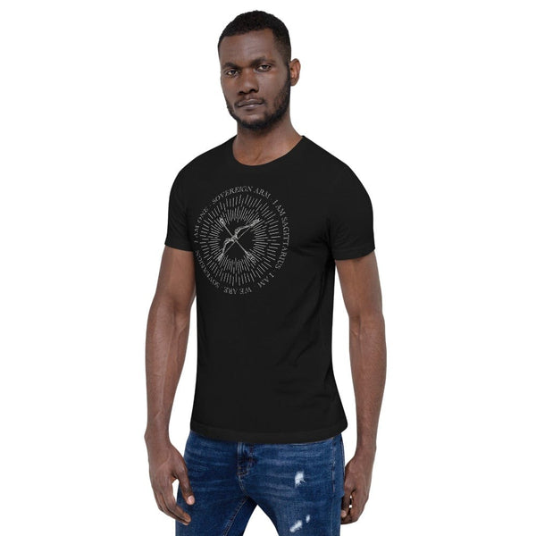 sovereignarm.com Zodiac Sagittarius, I am | White Print Short-Sleeve Unisex T-Shirt